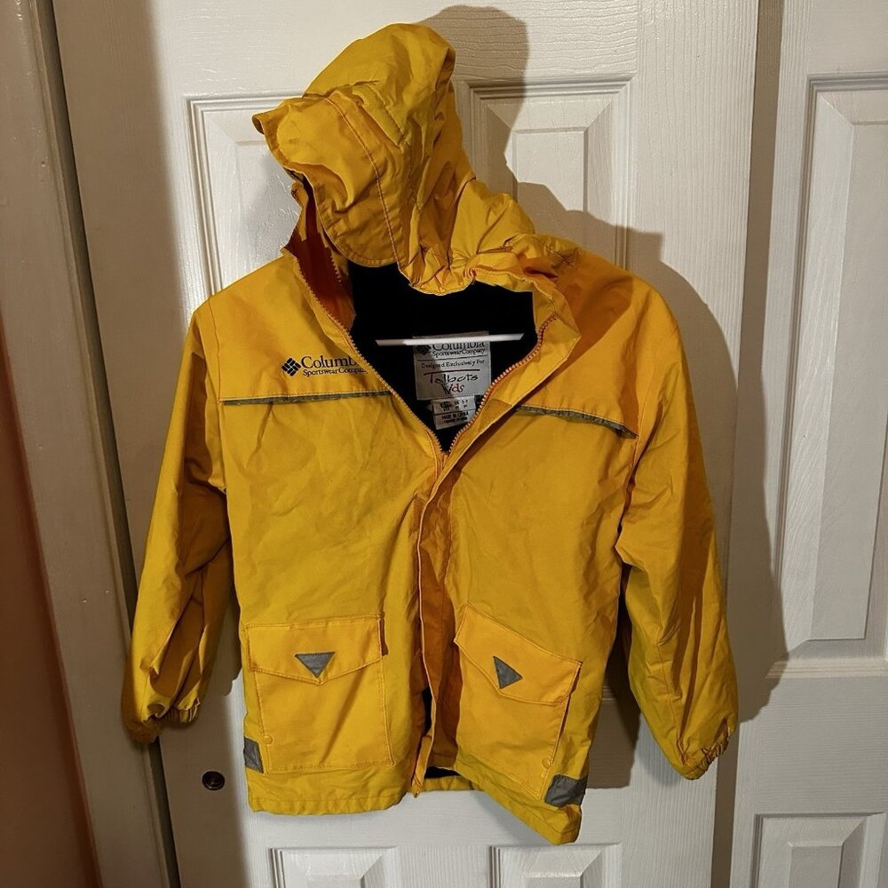 Columbia Talbots Kids Yellow Rubber Raincoat Jacket Size 6/7 Made In The USA